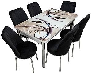 Набор стол и стулья VLM Kelebek Floral + 6 стульев Econom Черный