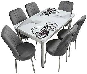 Набор стол и стулья VLM Kelebek Roza + 6 стульев Econom Темно-Серый