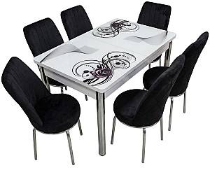 Набор стол и стулья VLM Kelebek Roza + 6 стульев Econom Черный