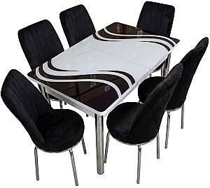 Набор стол и стулья VLM Kelebek Fluid + 6 стульев Econom Черный