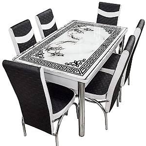 Набор стол и стулья Kelebek (1118) + 6 стульев Merchan Черный / Белый
