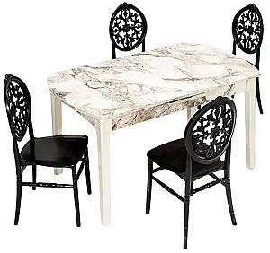 Набор стол и стулья Modalife Sofia Белый Мрамор + Venus 4 Черных стула