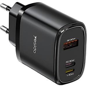 Incarcator telefon Yesido Wall Charger 1*USB-A+1*Type-C+1*Lighting 30W Max with Cable Type-C to Lighting YC52 Black