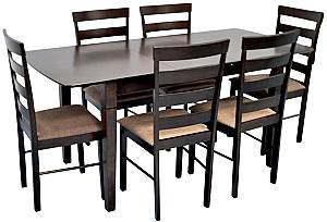 Set de masa si scaune Evelin HV-27V Chocolate + 6 scaune GLORIA Chocolate / Ekea12 Dark Brown