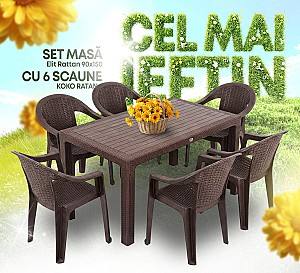 Set mobila de gradina VLM Elit Rattan 90x150 + 6 scaune Koko Rattan Maro