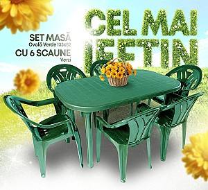Set mobila de gradina VLM Ovală Verde 135x82 + 6 scaune Verzi