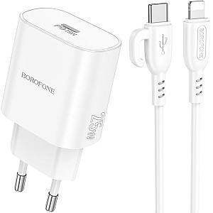 Зарядное устройство для телефона Borofone BA82A Platinum single port PD25W charger set(C to iP)(EU) White
