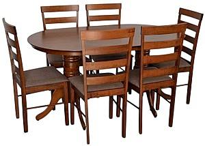 Набор стол и стулья Evelin HV-24V Burnish Oak + 6 стульев GLORIA Burnish Oak / Ekea12 Dark Brown