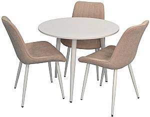 Набор стол и стулья Evelin DT 404-5 Wh + 3 стула YTC-055 Wh / UF885-03 Light Beige