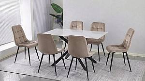 Set de masa si scaune Yasen DT-2423 120x80 Mocha White + 6 scaune DC 6005 (HLR 8) Maro Inchis