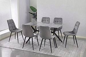 Set de masa si scaune Yasen DT-2420 (M312) Gri Deschis Italian / Negru + 6 scaune DC 6005 (HLR 22) Gri