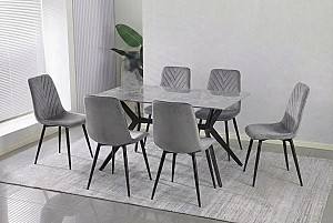 Set de masa si scaune Yasen DT-2420 (M312) Gri Deschis Italian / Negru + 6 scaune DC 5012 S (HLR 22) Gri