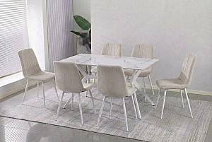 Set de masa si scaune Yasen DT-2420 Mocha Alb / Alb + 6 scaune C 2301 (UF865-02) Bej / Alb