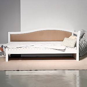 Pat MobiCasa Rapunzel 90x200 (drept) Alb /  Laura 02 (Bej)