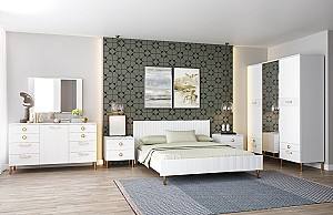 Set dormitor ML Mobila Velvet Nr.1 Alb/Auriu, Modern