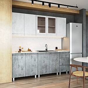 Set mobila bucatarie ML Mobila Praga 2 m Stoun Gri/Oxid Alb