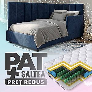 Pat copii Aurus Luna S (barieră de protecție) 90x200 (dreapta) Albastru + Saltea Salt Confort Clasic 90x200