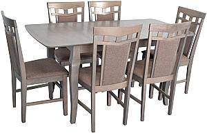 Набор стол и стулья Evelin HV-29V Antique Grey + 6 стула Deepa R Antique Grey / Ekea12 Dark Brown