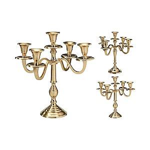 Suport pentru lumanari H&S Suport metalic pentru 5 lumanari 30 cm, Auriu