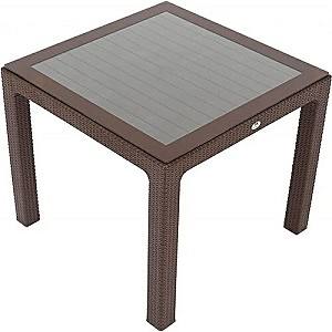 Стол садовый Sonmez Elit Rattan (со стеклом) 90x90 Коричневый