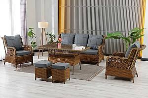 Набор садовой мебели Stars Plastik Vilza Rattan 3+1+1 (Пуф 1+1) Коричневый