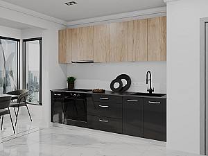 Set mobila bucatarie Bayro Spring 2.6 m Rockford Hickory / Antracit