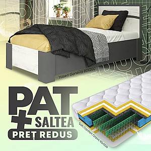 Pat copii Yasen Geneva 0.8 m Grafit / Stejar Kraft Alb + Saltea Salt Confort Clasic 80x200
