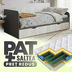 Pat copii Yasen Disney 900 Grafit / Stejar Fraft Alb + Saltea Salt Confort Clasic 90x200