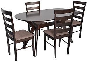 Set de masa si scaune Evelin Raffles Oval Chocolate + 4 scaune Gloria Chocolate / Ekea12 Dark Brown