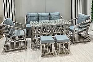 Set mobila de gradina Stars Plastik Paris Rattan 3+1+1 Puf 1+1 Ivory