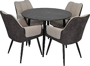 Set de masa si scaune Evelin DT 402-6B + 4 scaune QT-227 B / UF885-13 (Light Grey) / UF885-15 (Dark Grey)