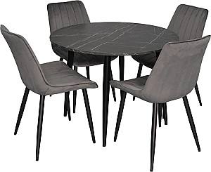 Set de masa si scaune Evelin DT 402-6B + 4 scaune YTC-055 B / BLU-14 (Dark Grey)