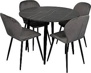 Set de masa si scaune Evelin DT 402-6B + 4 scaune YTC-064 B / BLU-14 (Dark Grey)