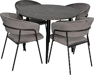 Set de masa si scaune Evelin DT 402-6B + 4 scaune YTC-097B UF BLU-14 (Dark Grey)