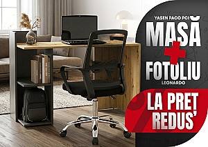 Masa de birou Yasen Paco PC1 Stejar Artizan / Antracit + Fotoliu Leonardo