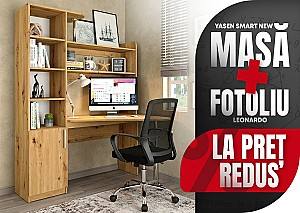 Masa de birou Yasen Cosinus Stejar Artizan + Fotoliu Leonardo