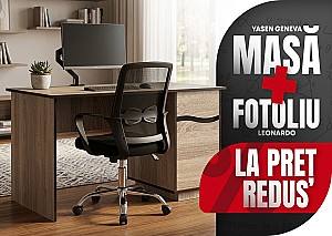 Masa de birou Yasen Geneva Stejar Sonoma Trufel + Fotoliu Leonardo