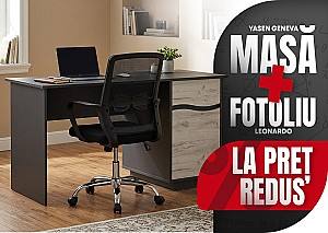 Masa de birou Yasen Geneva Gri Grafit / Stejar Kraft Alb + Fotoliu Leonardo