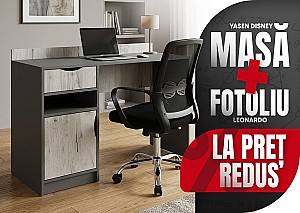 Masa de birou Yasen Disney Gri Grafit / Stejar Kraft Alb + Fotoliu Leonardo