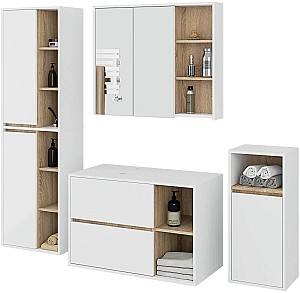 Set de mobila de baie Akord Vami cu orificii Alb/Stejar Sonoma (Bej)