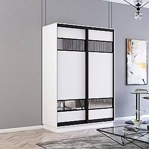 Шкаф-купе Mobildor Lux Fox 140 (2 ДСП с вставками из зеркала) (профиль черный) Белый