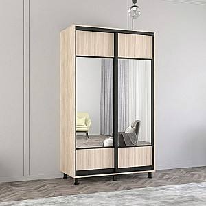 Шкаф-купе Mobildor Lux Aron 140 (2 зеркала K1-горизонтально) (профиль черный) Дуб Сонома