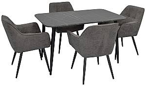 Set de masa si scaune Evelin DT 405-6 B + 4 scaune YTC-090 B / UF885-15 Dark Grey