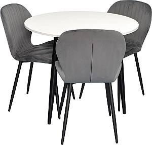 Set de masa si scaune Evelin DT 404-3B + 3 scaune YTC-064 B / BLU-14 (Dark Grey)