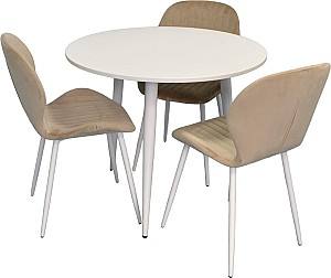 Набор стол и стулья Evelin DT 404-5Wh + 3 стула YTC-064 Wh / UF910-01 (Light Beige)