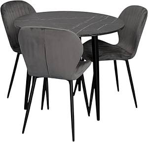 Набор стол и стулья Evelin DT 404-6B + 3 стула YTC-064 B / BLU-14 (Dark Grey)
