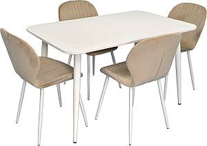 Набор стол и стулья Evelin DT 405-4Wh + 4 стула YTC-064 Wh / UF910-01 (Light Beige)