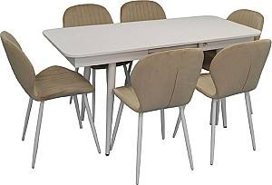 Набор стол и стулья Evelin DT 432-1R Wh + 6 стульев YTC-064 Wh / UF910-01 (Light Beige)
