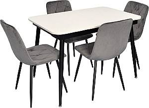 Набор стол и стулья Evelin DT 531R B + 4 стула YTC-080 B / BLU-14 (Dark Grey)