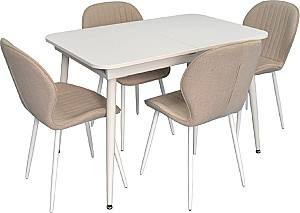 Набор стол и стулья Evelin DT 531R Wh  + 4 стула YTC-064 Wh / BJORN-24 (Light Beige)
